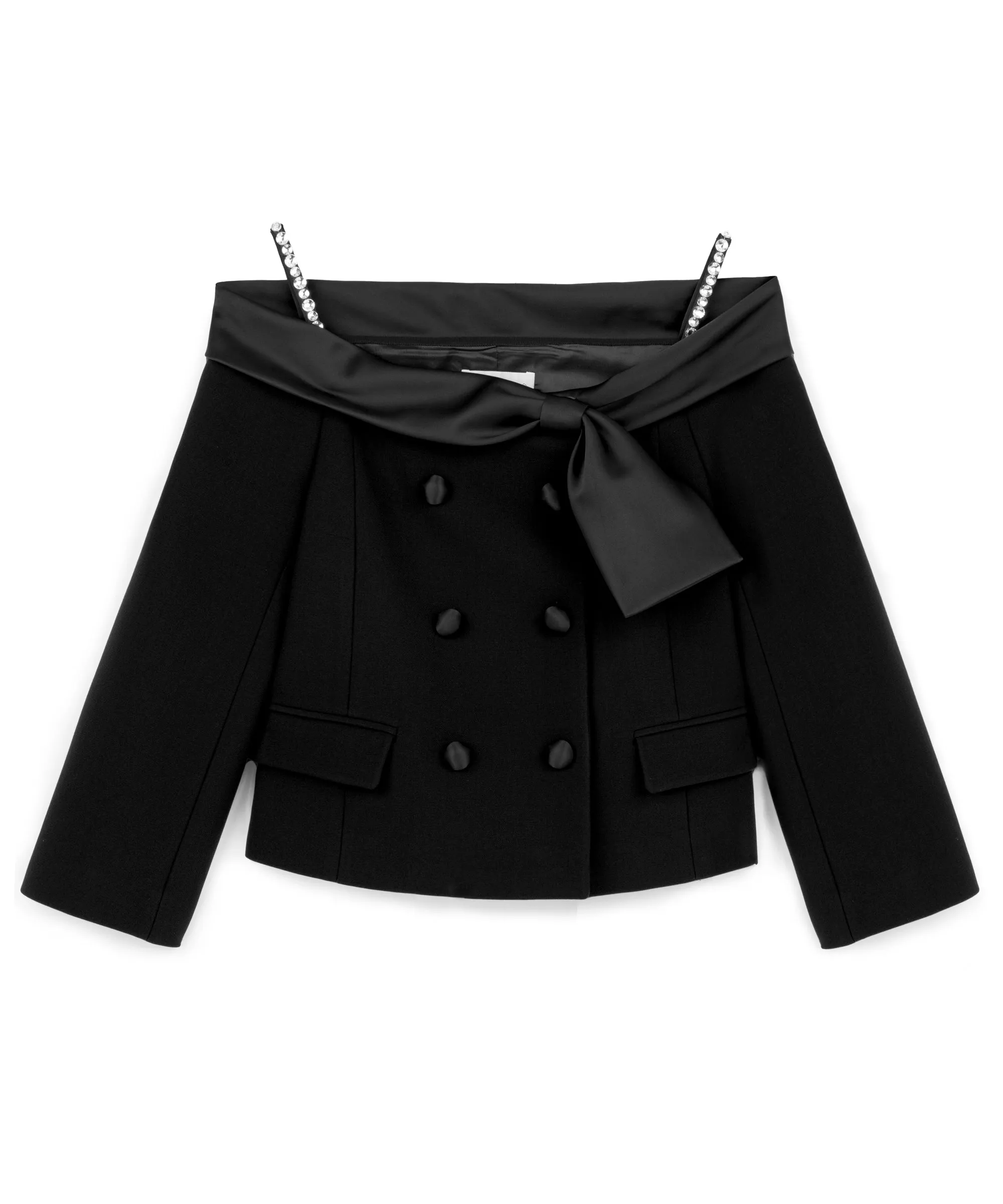 Machka Satin Duchess Garni Jacket With Bow Black