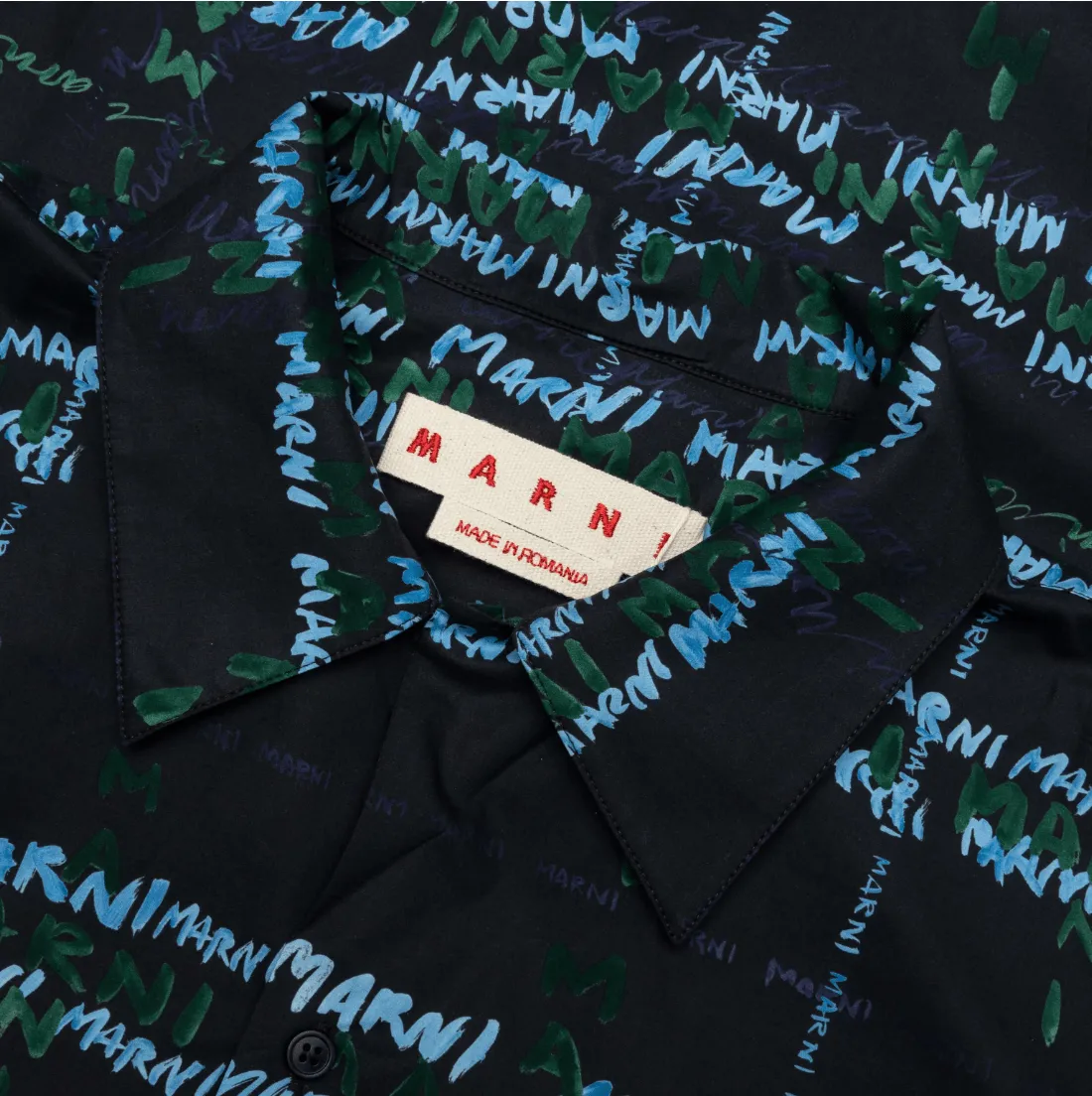 Marni Camicia Logo Poplin Shirt Sleeve Button Up Shirt Black Multi