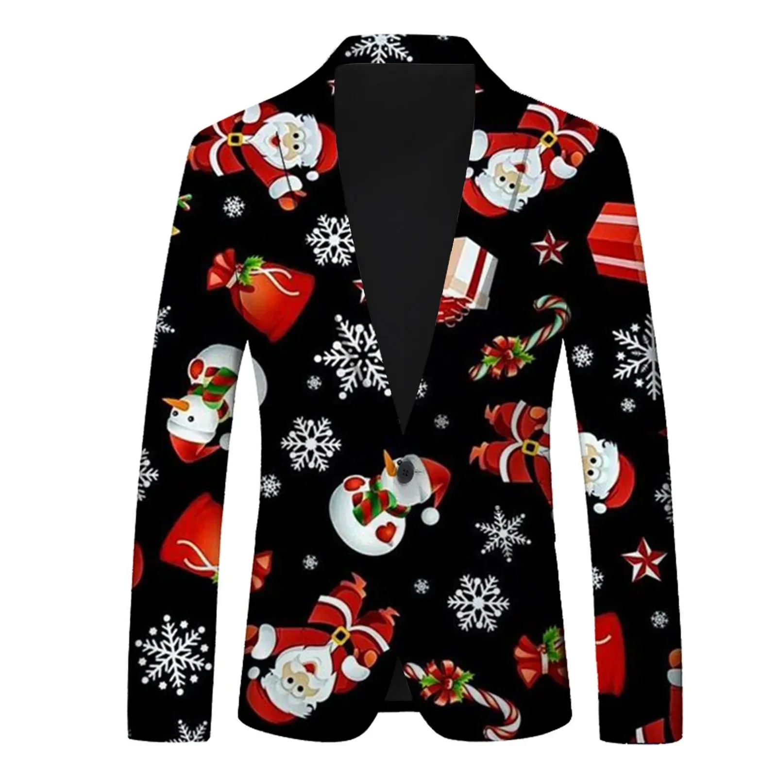 Men's Christmas Snowflake Elk Print Blazer Jackets With Pocket Elegance Laple Suit Coat Plus Size Party Outwears