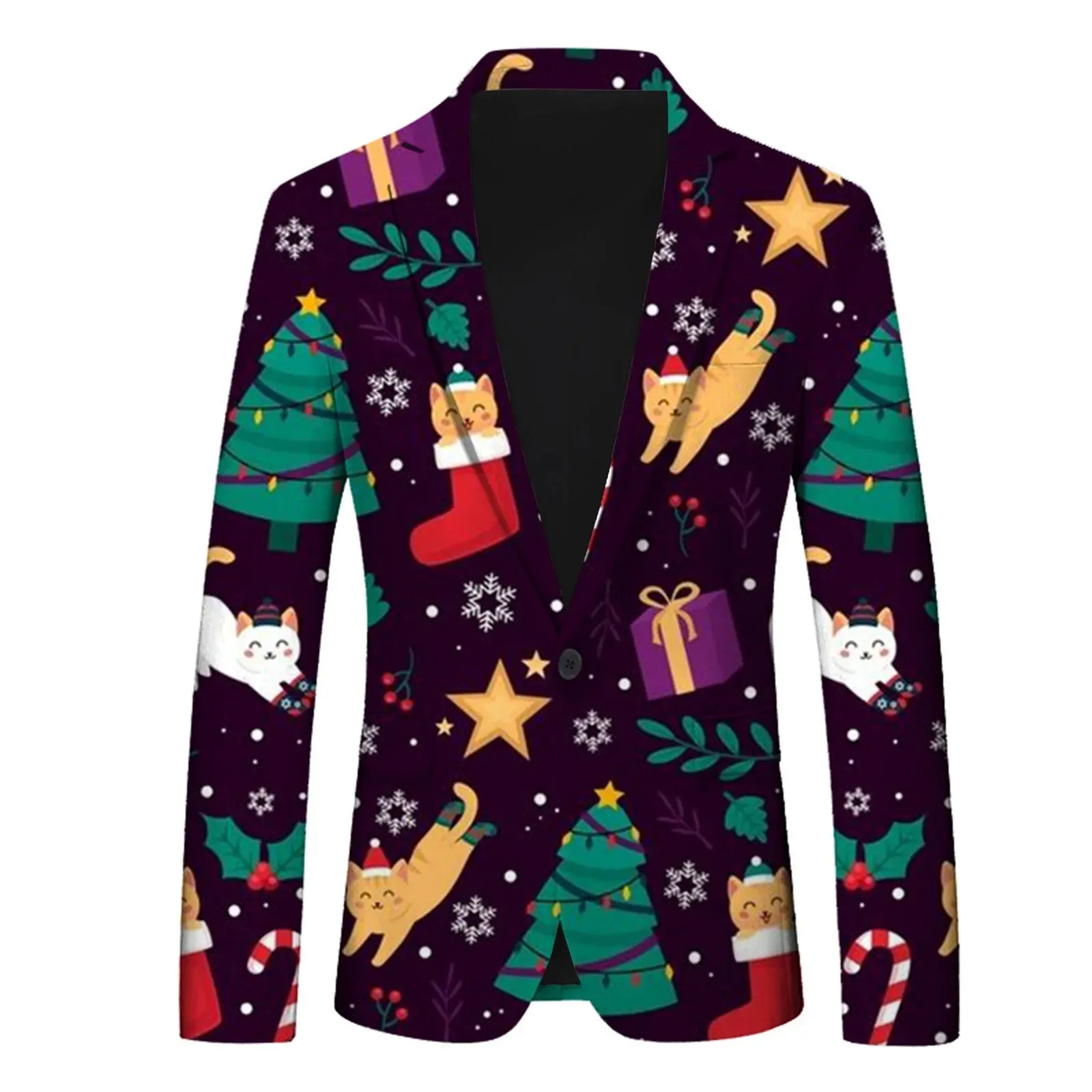 Men's Christmas Snowflake Elk Print Blazer Jackets With Pocket Elegance Laple Suit Coat Plus Size Party Outwears