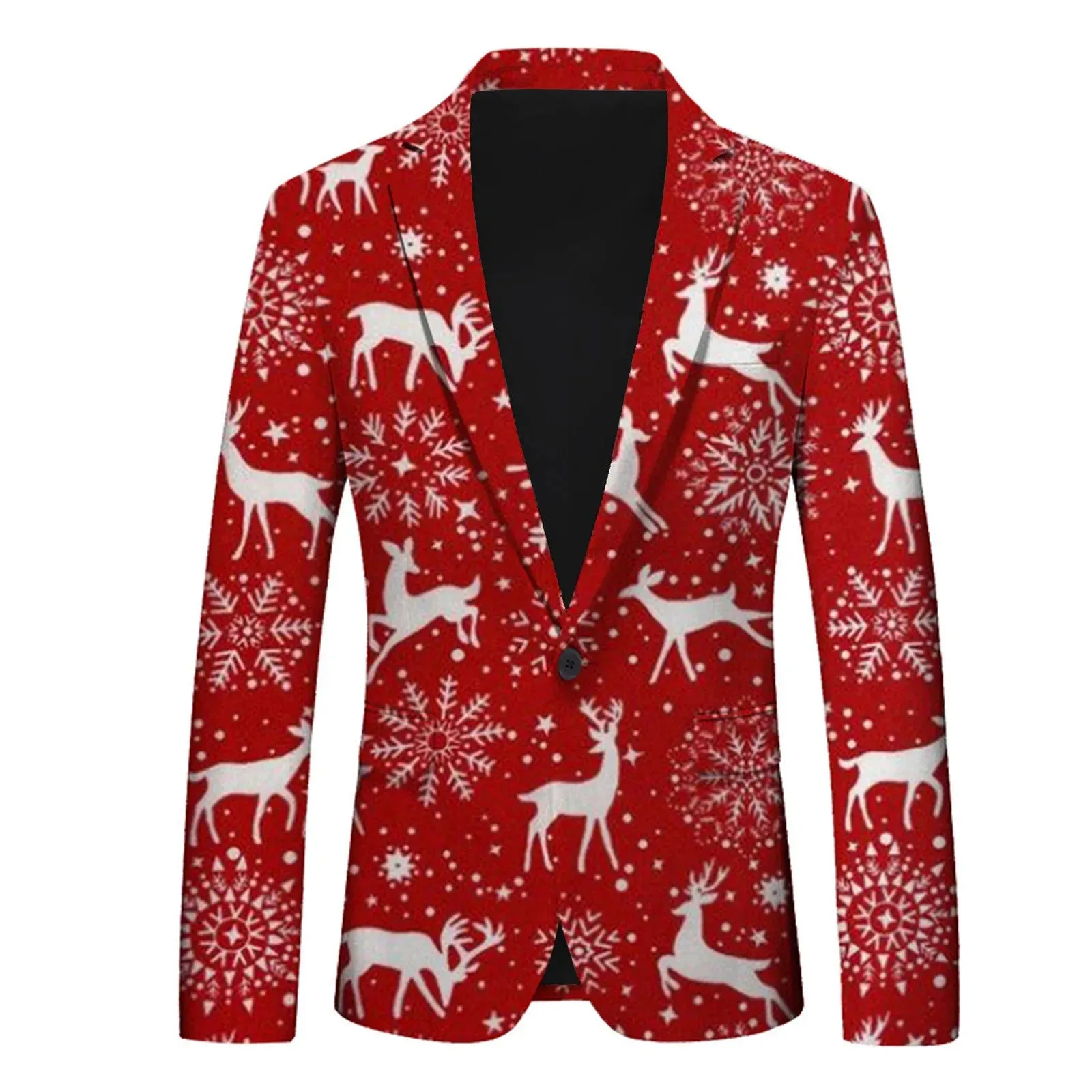 Men's Christmas Snowflake Elk Print Blazer Jackets With Pocket Elegance Laple Suit Coat Plus Size Party Outwears