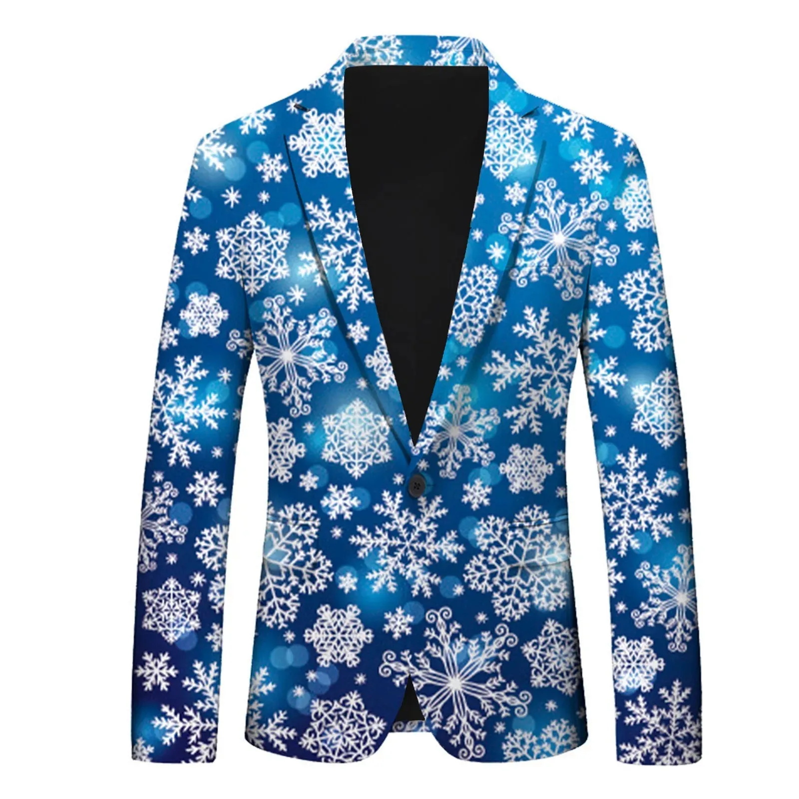 Men's Christmas Snowflake Elk Print Blazer Jackets With Pocket Elegance Laple Suit Coat Plus Size Party Outwears