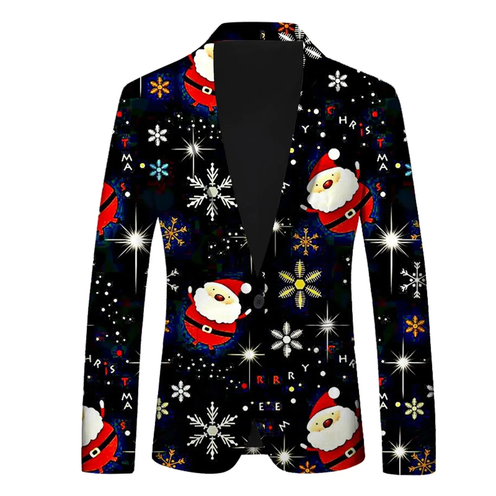 Men's Christmas Snowflake Elk Print Blazer Jackets With Pocket Elegance Laple Suit Coat Plus Size Party Outwears