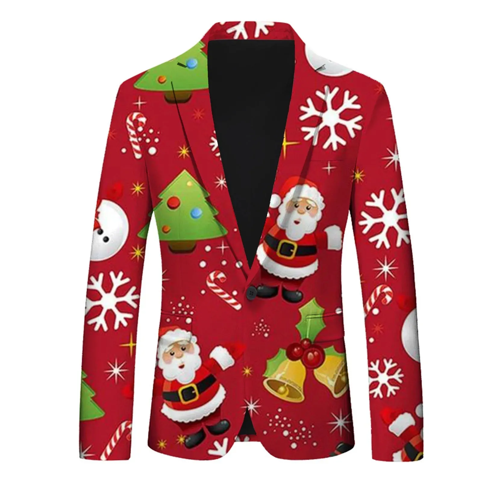 Men's Christmas Snowflake Elk Print Blazer Jackets With Pocket Elegance Laple Suit Coat Plus Size Party Outwears