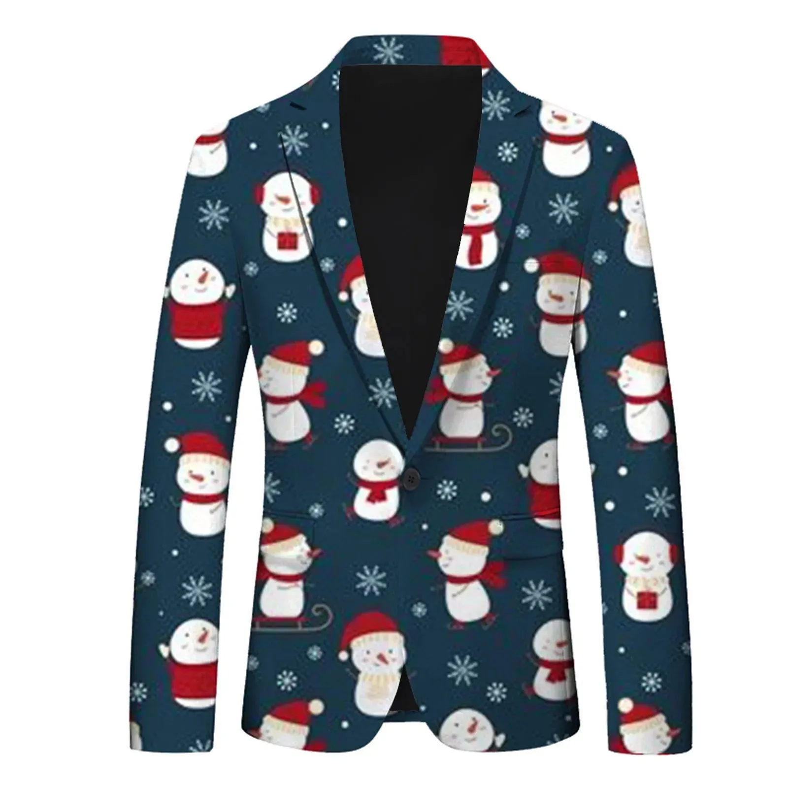 Men's Christmas Snowflake Elk Print Blazer Jackets With Pocket Elegance Laple Suit Coat Plus Size Party Outwears