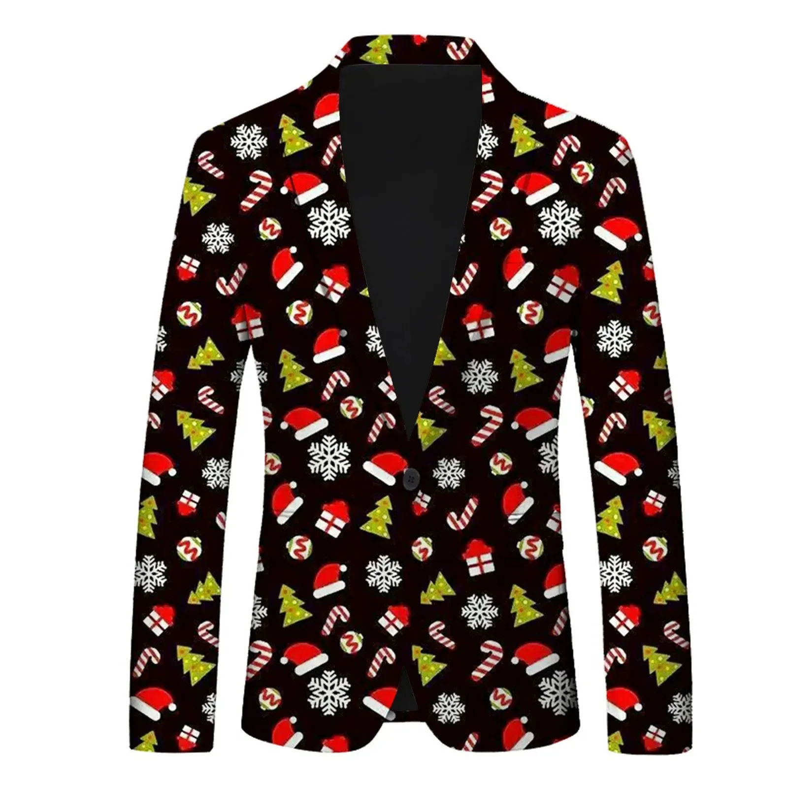 Men's Christmas Snowflake Elk Print Blazer Jackets With Pocket Elegance Laple Suit Coat Plus Size Party Outwears