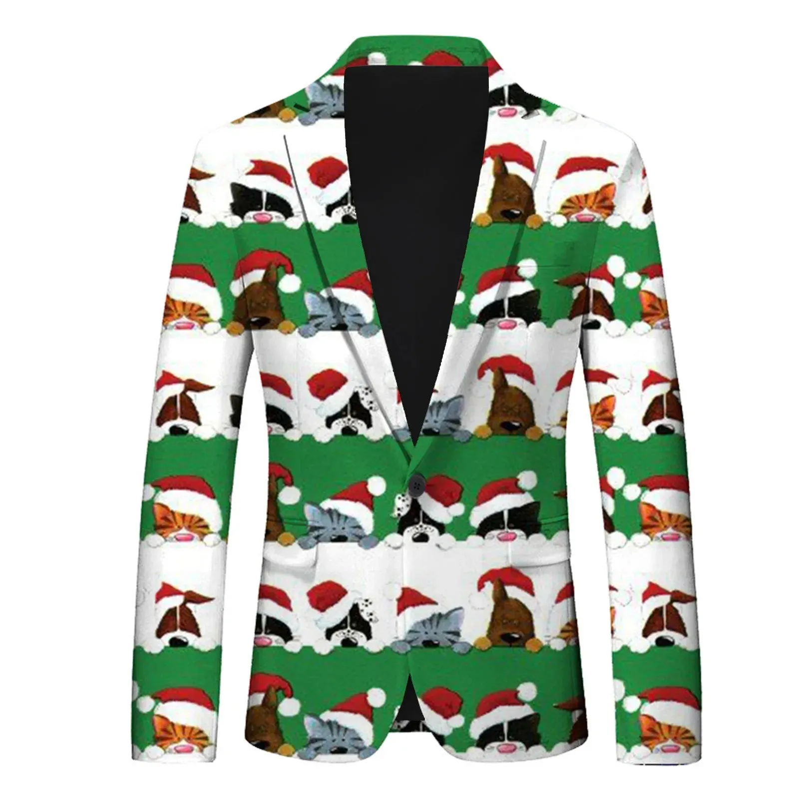 Men's Christmas Snowflake Elk Print Blazer Jackets With Pocket Elegance Laple Suit Coat Plus Size Party Outwears