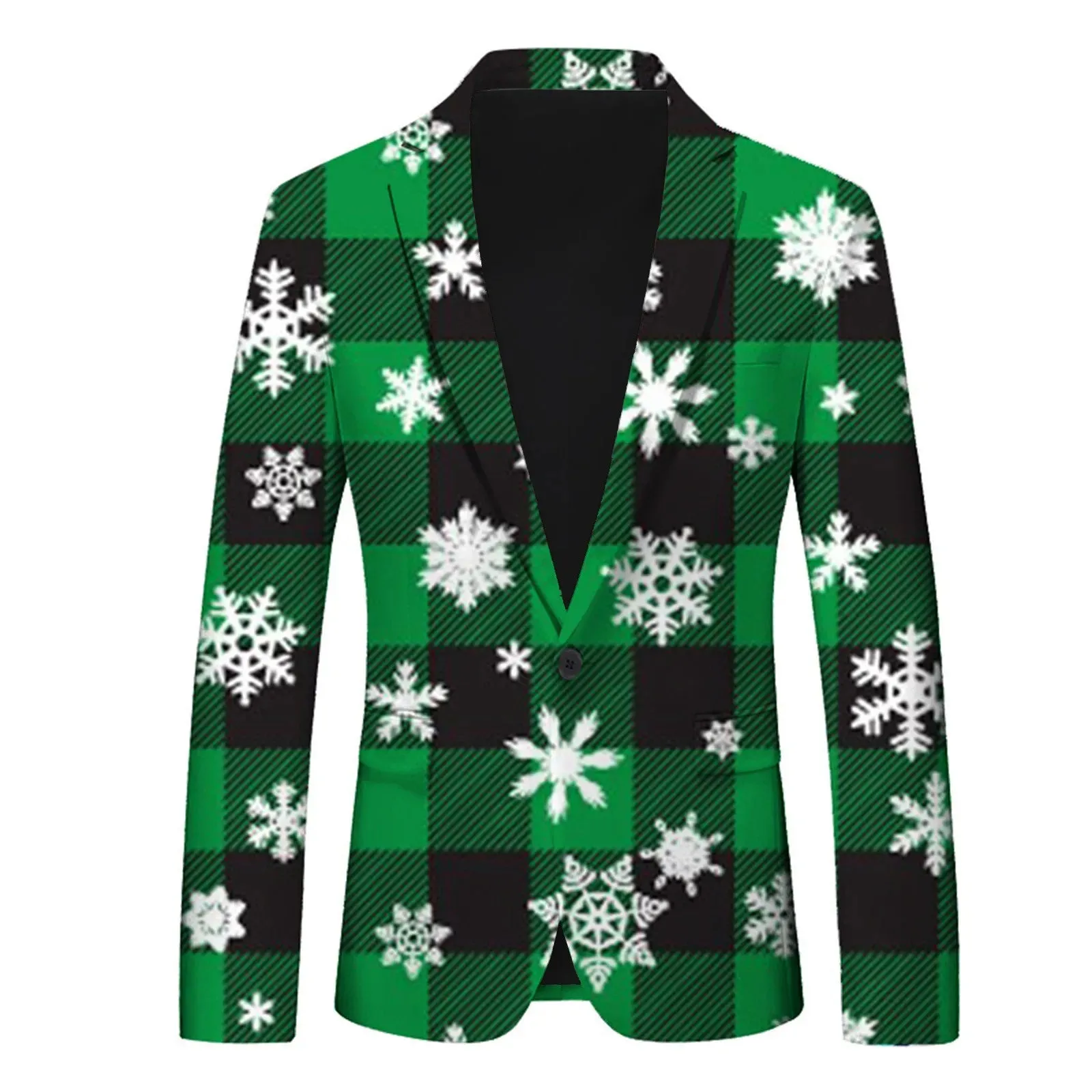 Men's Christmas Snowflake Elk Print Blazer Jackets With Pocket Elegance Laple Suit Coat Plus Size Party Outwears