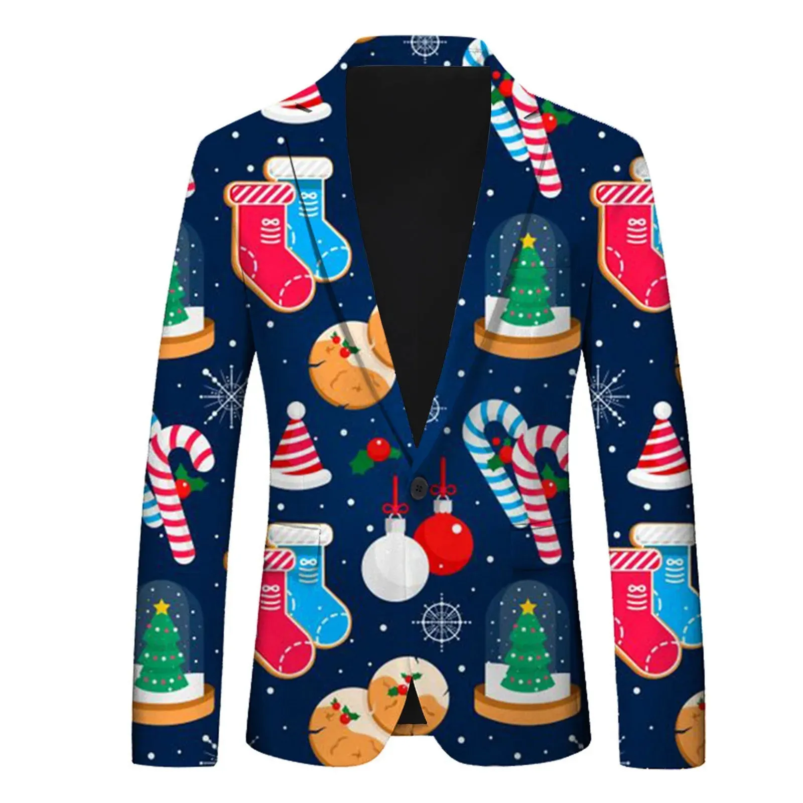 Men's Christmas Snowflake Elk Print Blazer Jackets With Pocket Elegance Laple Suit Coat Plus Size Party Outwears