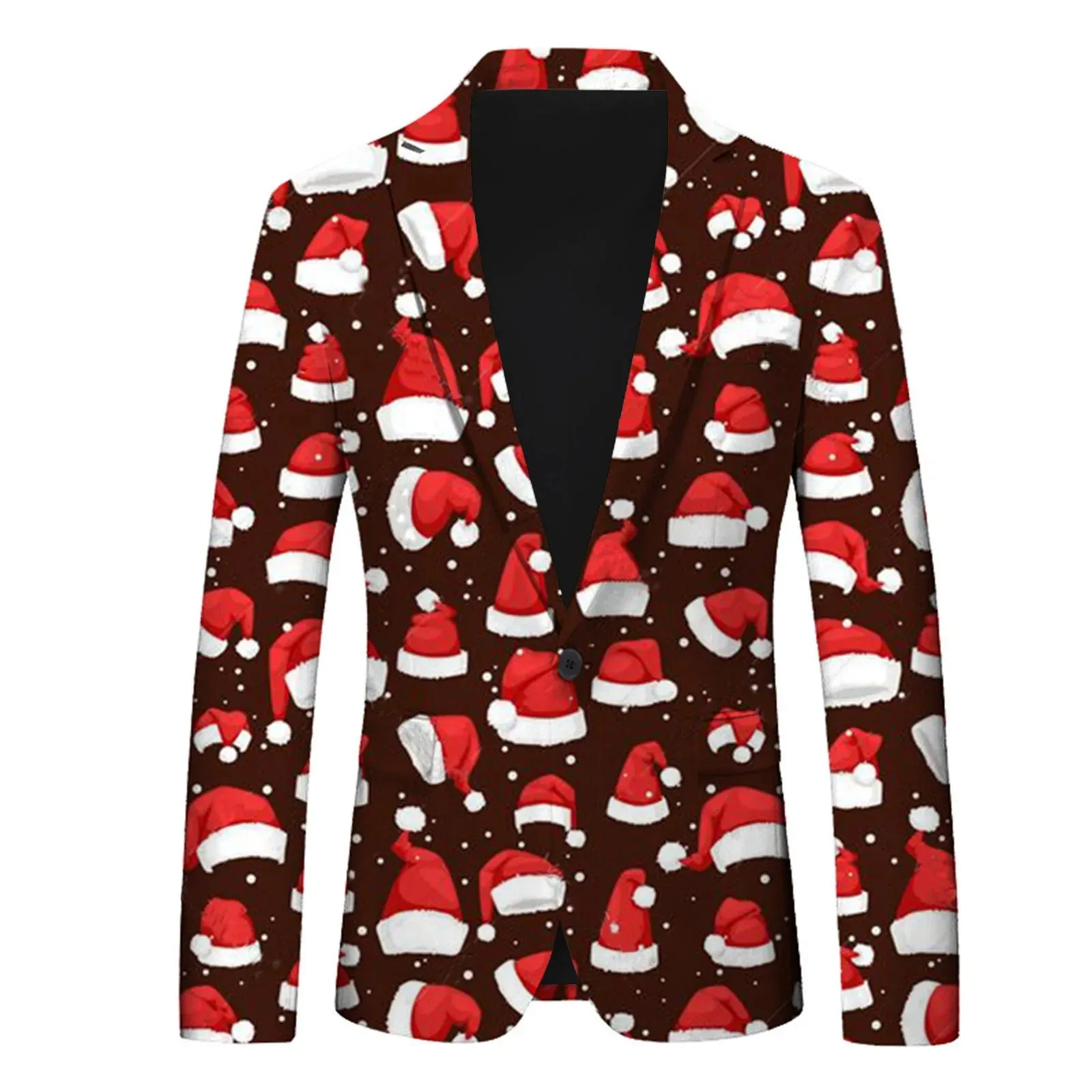 Men's Christmas Snowflake Elk Print Blazer Jackets With Pocket Elegance Laple Suit Coat Plus Size Party Outwears