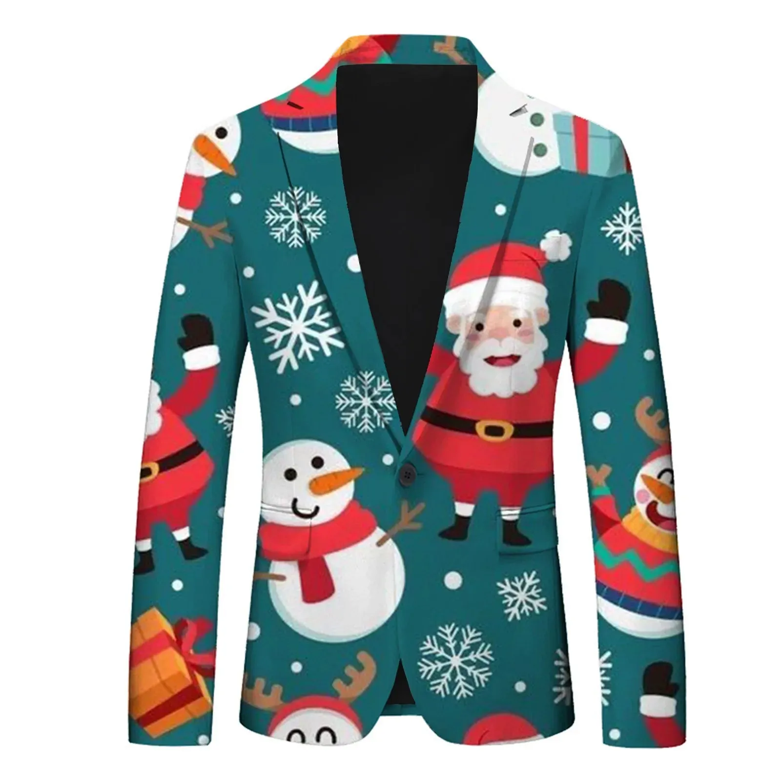 Men's Christmas Snowflake Elk Print Blazer Jackets With Pocket Elegance Laple Suit Coat Plus Size Party Outwears