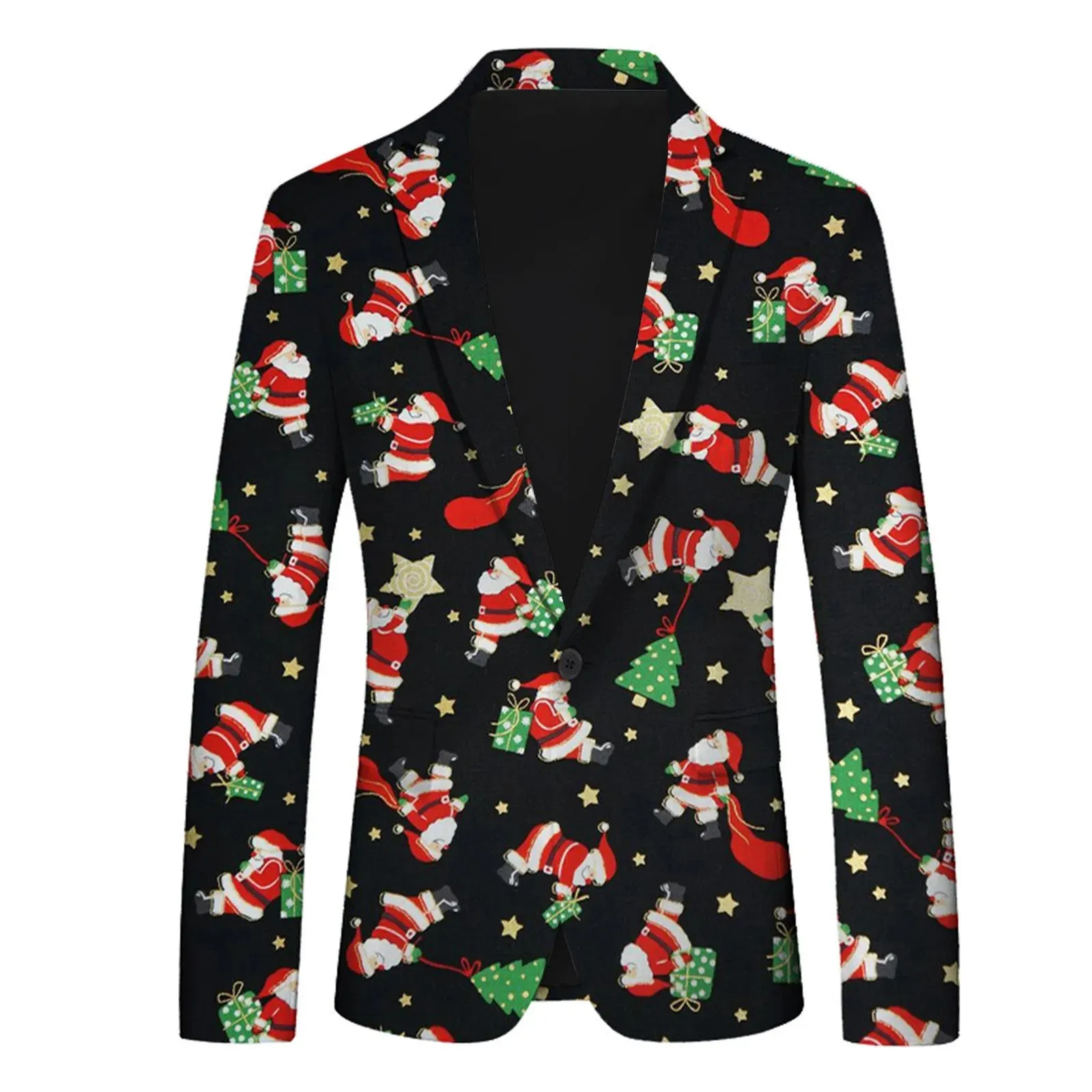 Men's Christmas Snowflake Elk Print Blazer Jackets With Pocket Elegance Laple Suit Coat Plus Size Party Outwears