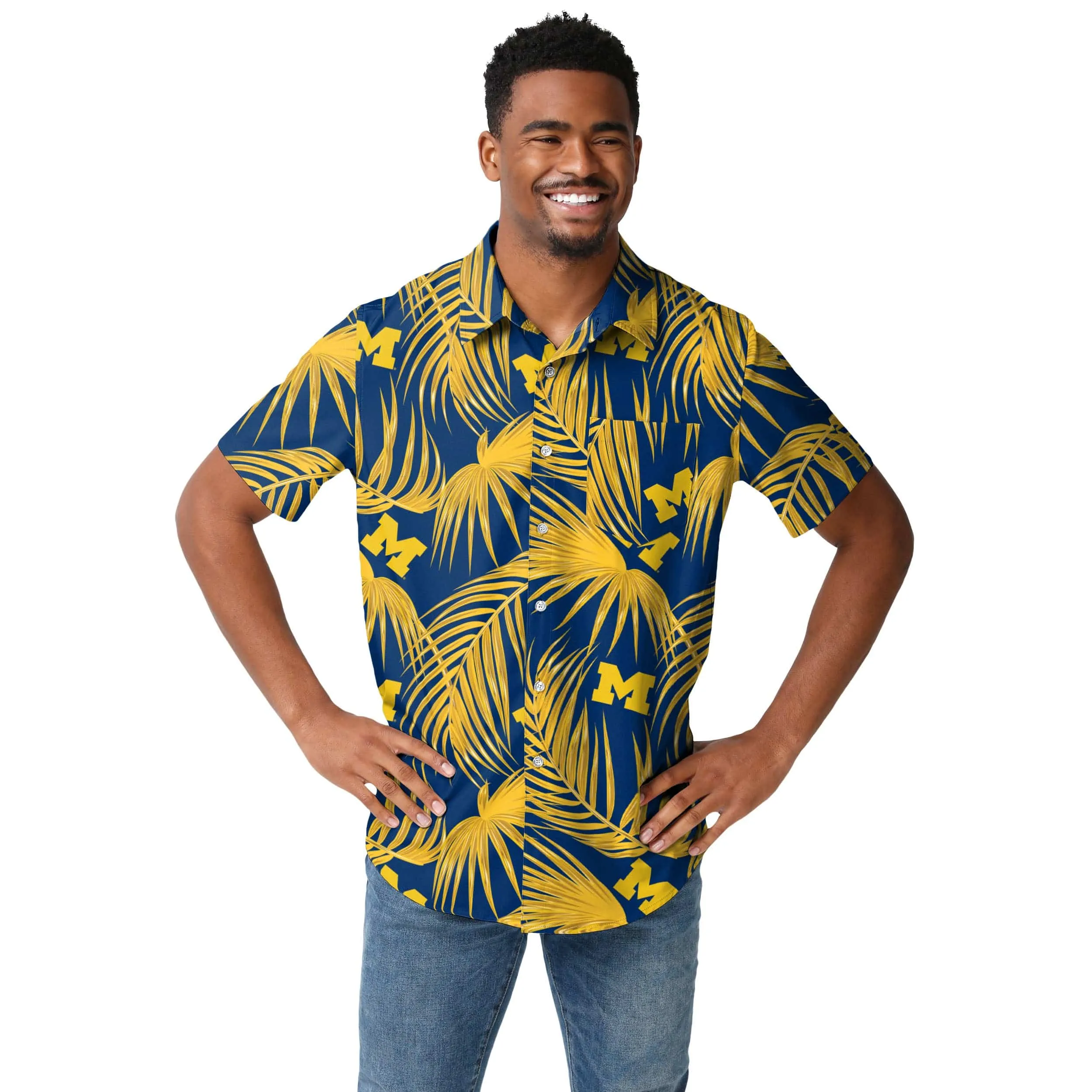 Michigan Wolverines NCAA Mens Hawaiian Button Up Shirt