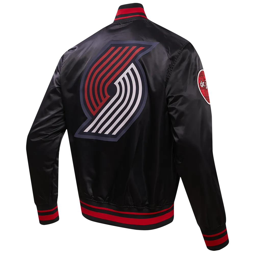 NBA PORTLAND TRAIL BLAZERS MEN'S CHEST RIB SATIN JACKET (BLACK/RED/BLACK)