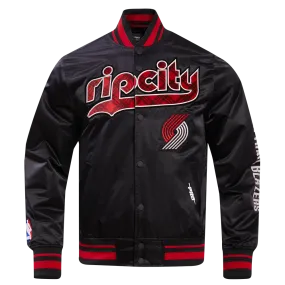 NBA PORTLAND TRAIL BLAZERS MEN'S CHEST RIB SATIN JACKET (BLACK/RED/BLACK)