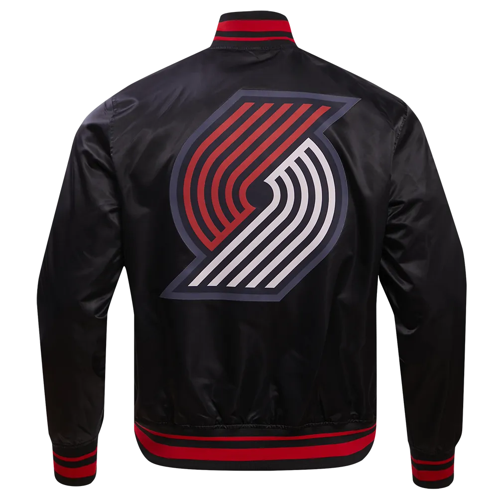 NBA PORTLAND TRAIL BLAZERS MEN'S CHEST RIB SATIN JACKET (BLACK/RED/BLACK)