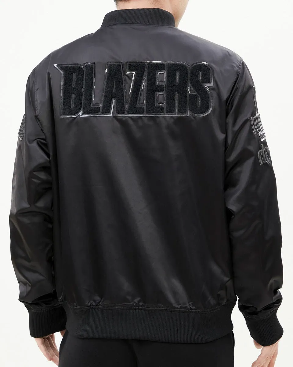 NBA PORTLAND TRAIL BLAZERS TRIPLE BLACK MEN'S SATIN JACKET (TRIPLE BLACK)