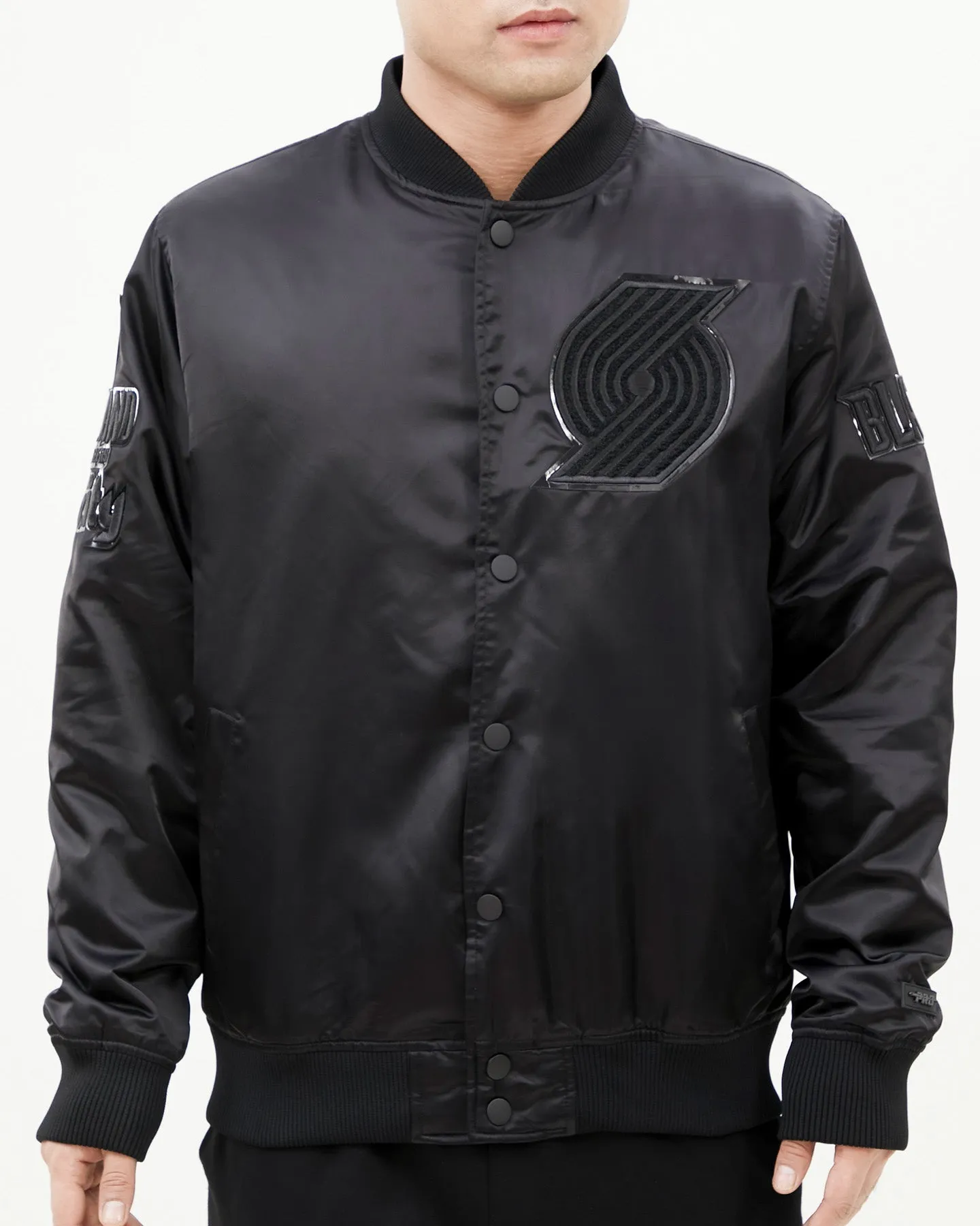 NBA PORTLAND TRAIL BLAZERS TRIPLE BLACK MEN'S SATIN JACKET (TRIPLE BLACK)