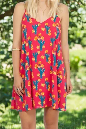 Peach Love Cactus Swing Mini Dress - Fuchsia