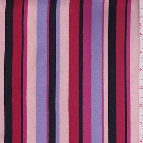 Pink/Lilac/Black Stripe Rayon Crepe Fabric