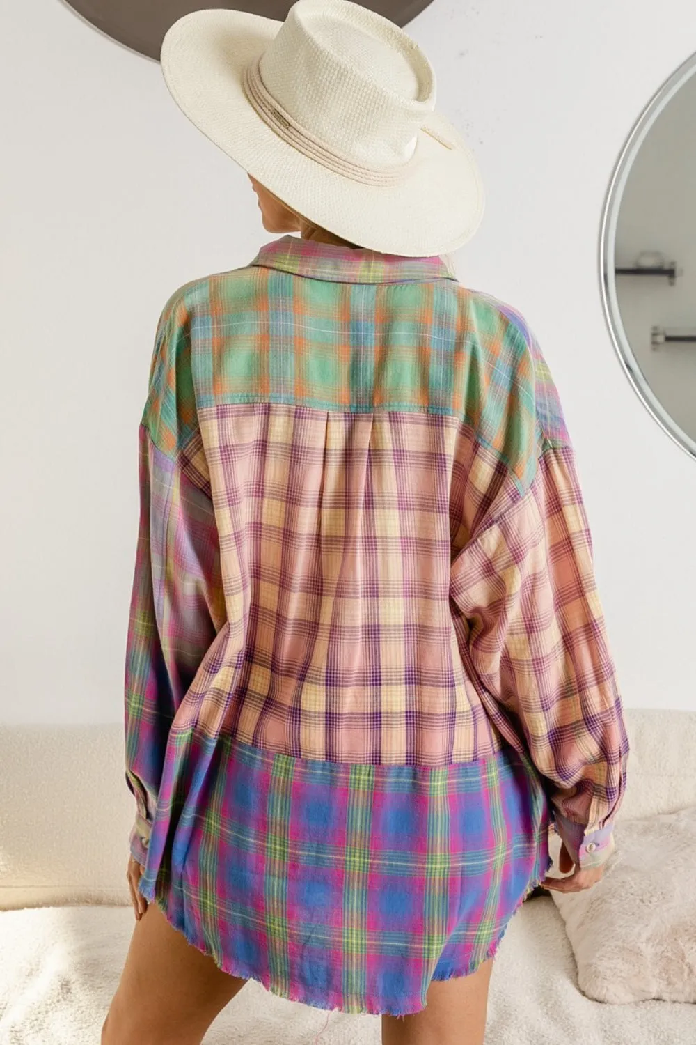 Plaid Color Block Button Up Shirt