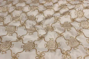 Precut 1 Meter White Embroidered Chinon Chiffon Fabric