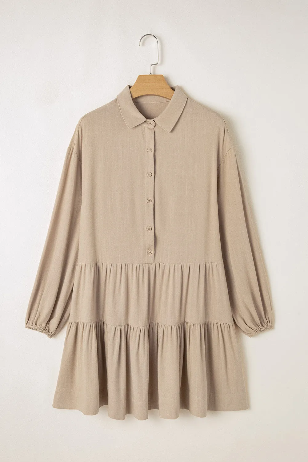 Puff Sleeve Pleated Shirt Mini Dress