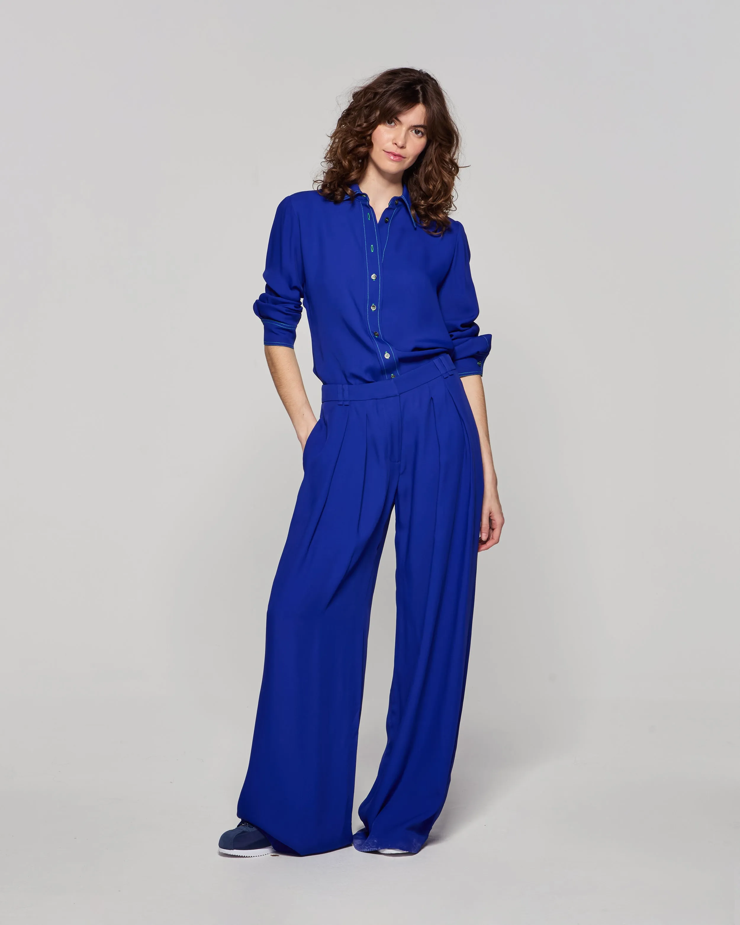 Relaxed Wide Leg Trouser - Cobalt Blue