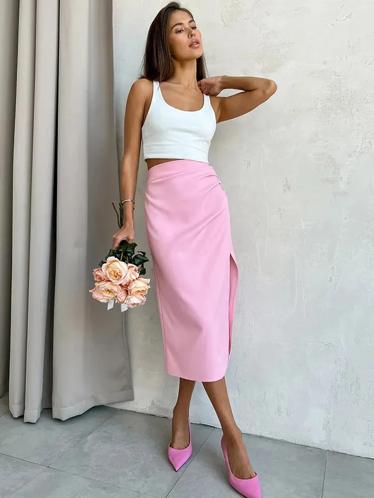 Slit Midi High Waist Asymmetrical Skirt