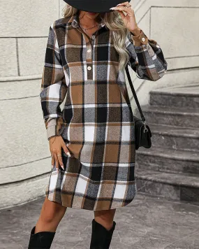 TastyHottie - Plaid Lapel Shift Dress