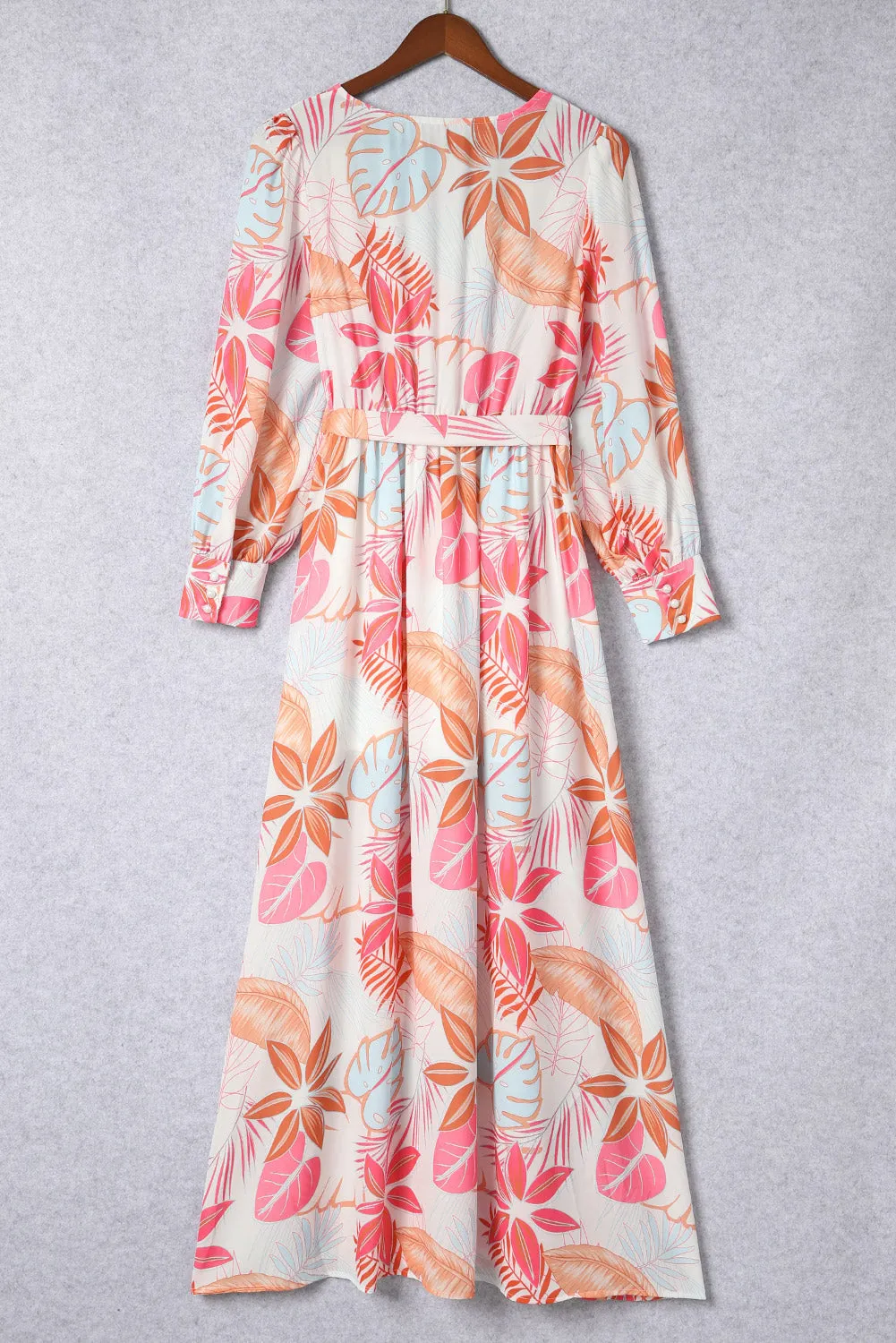 Tropical Plant Long Sleeve Maxi Dress