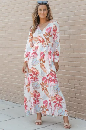 Tropical Plant Long Sleeve Maxi Dress