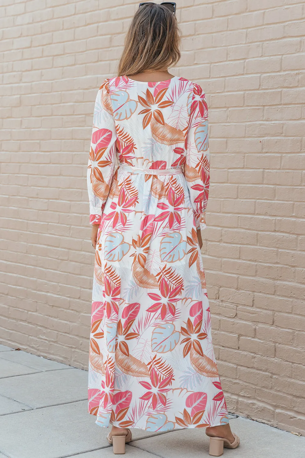 Tropical Plant Long Sleeve Maxi Dress