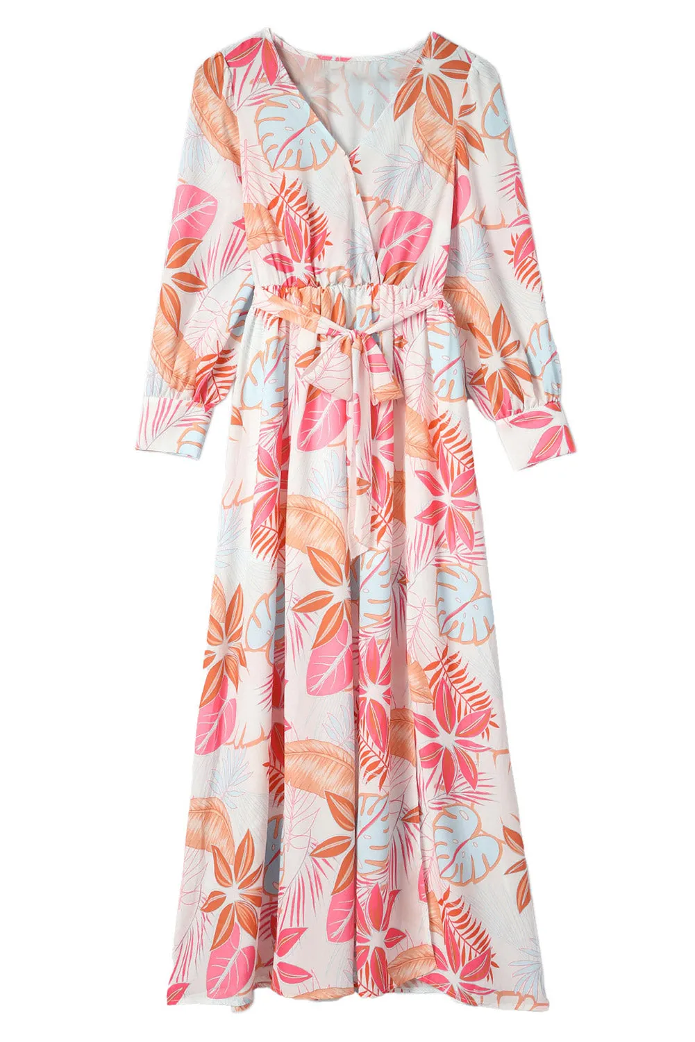 Tropical Plant Long Sleeve Maxi Dress