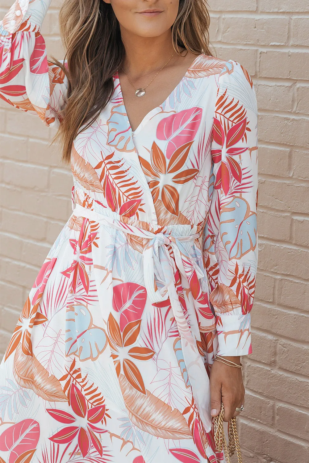 Tropical Plant Long Sleeve Maxi Dress