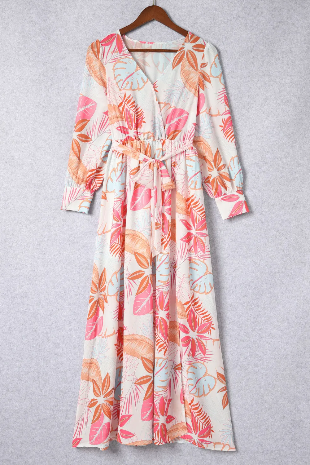 Tropical Plant Long Sleeve Maxi Dress