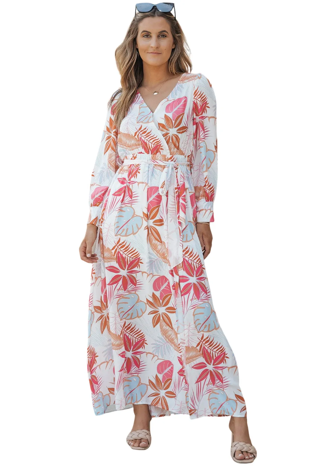 Tropical Plant Long Sleeve Maxi Dress