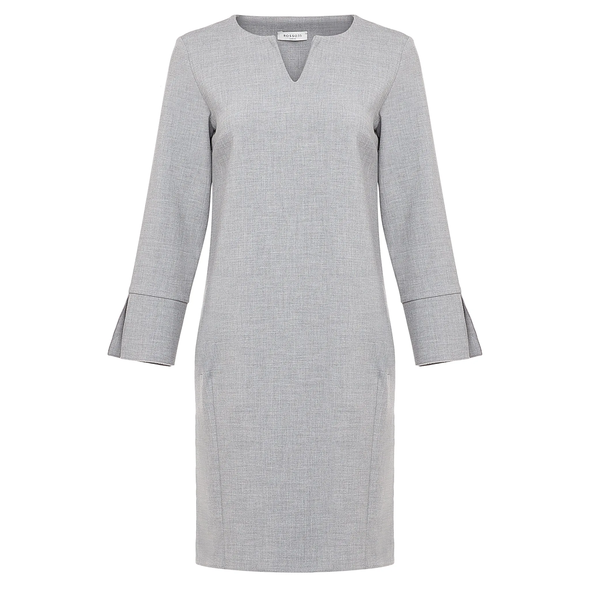 V-Neck Shift Dress with Pockets - Grey