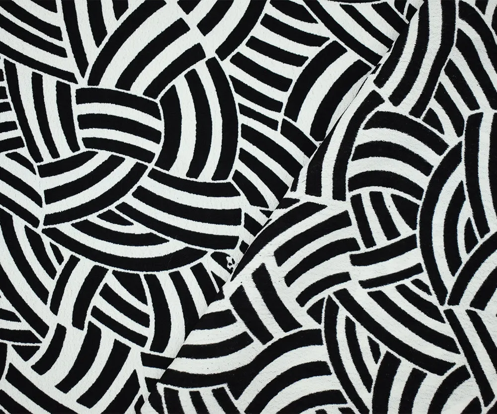 White-Black Abstract Printed Rayon Crepe Faille Woven Fabric