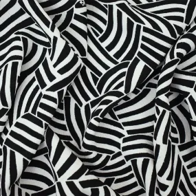 White-Black Abstract Printed Rayon Crepe Faille Woven Fabric