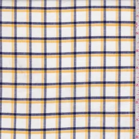 White/Navy/Gold Windowpane Check Shirting Fabric