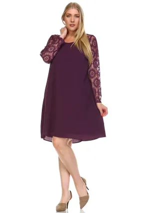 Women's Plus Size Lace Sleeve Shift Dress