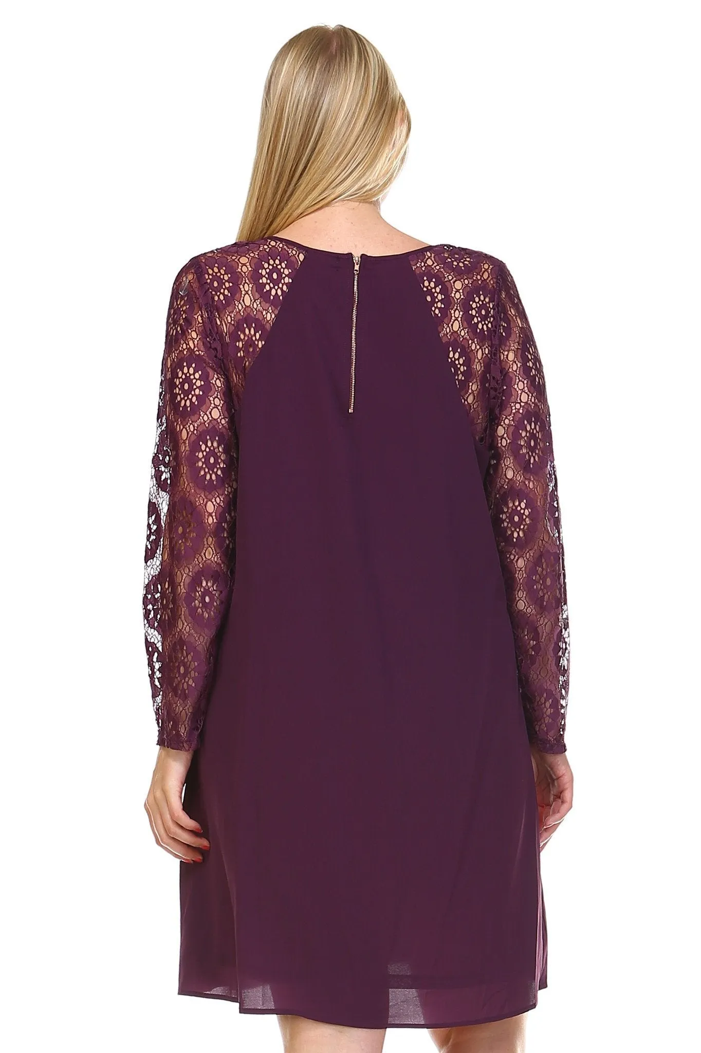 Women's Plus Size Lace Sleeve Shift Dress