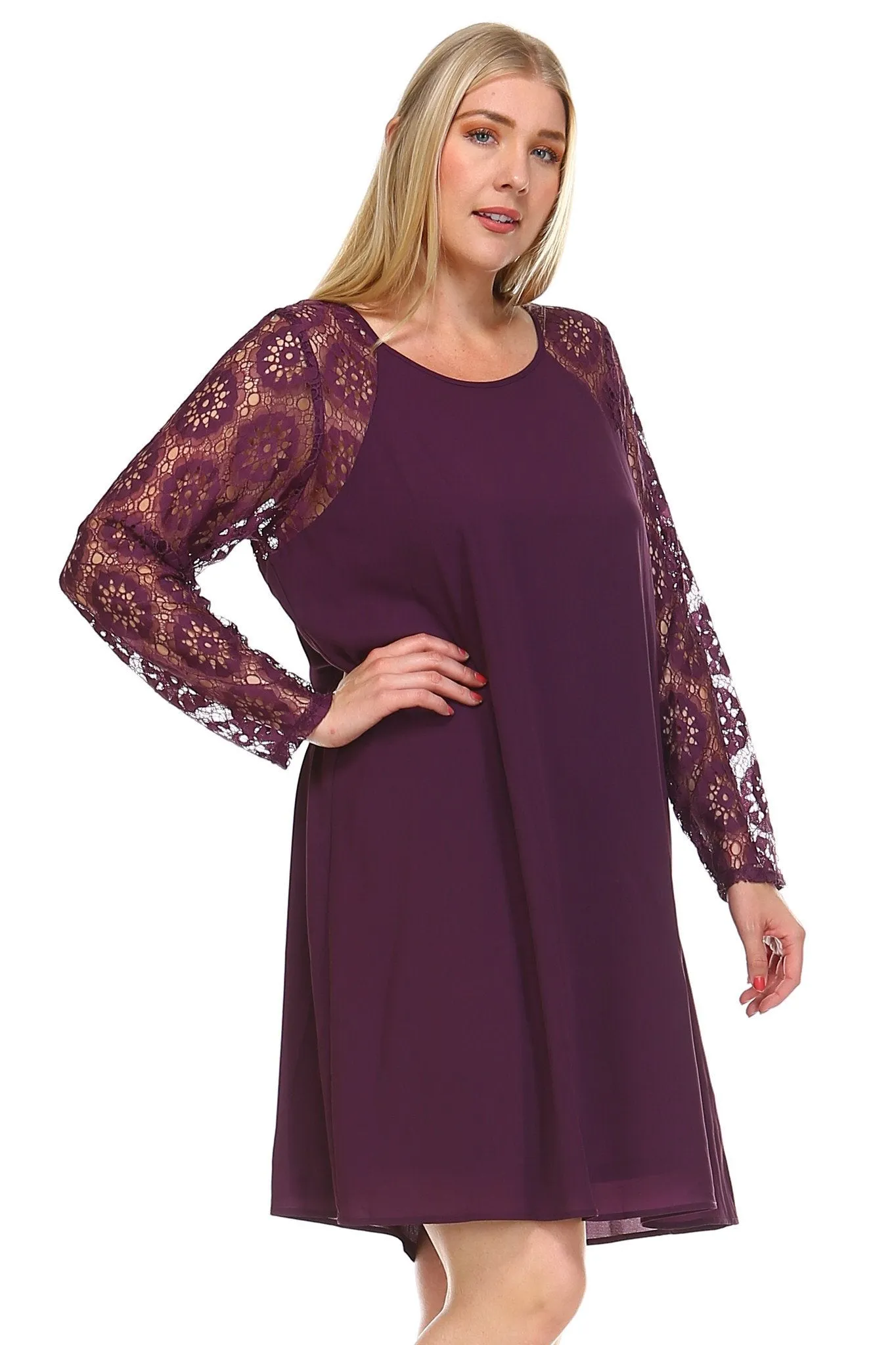 Women's Plus Size Lace Sleeve Shift Dress