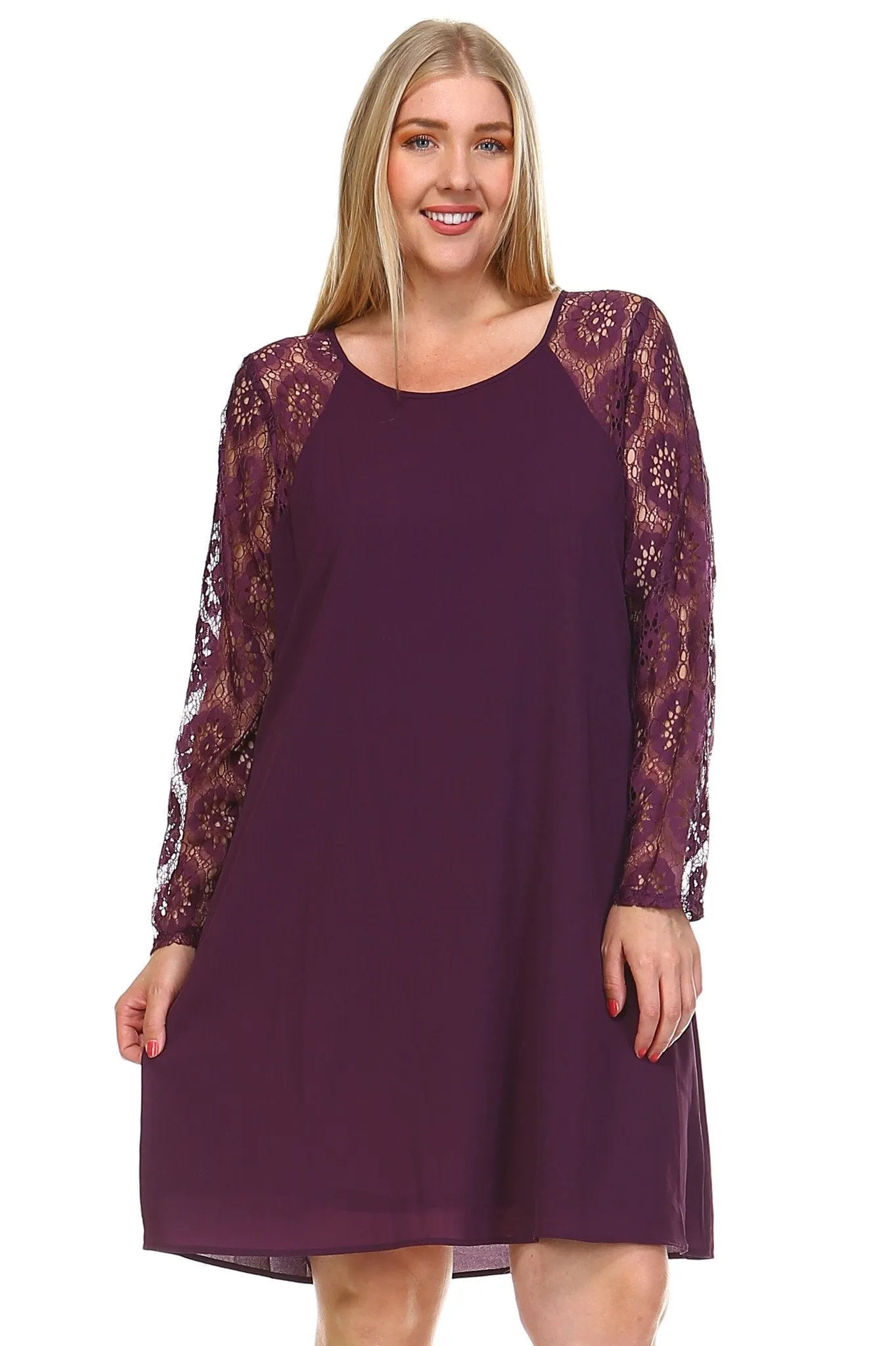 Women's Plus Size Lace Sleeve Shift Dress